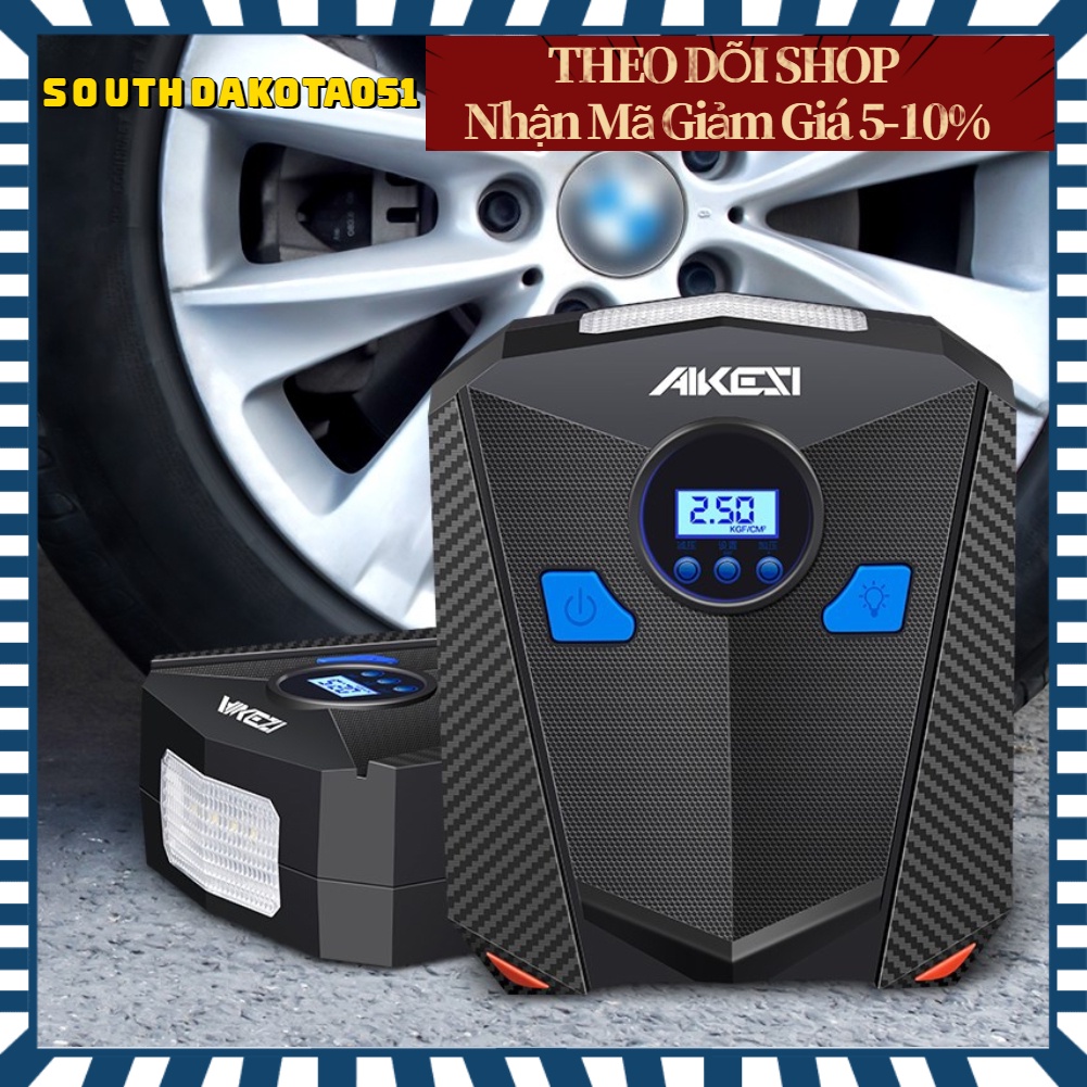 Hàng HOT Bơm Lốp Ô Tô - Bơm Hơi xe hơi Siêu Mạnh Aikesi Điện Tử Tự Ngắt di động với đèn LED【Southdakota051】