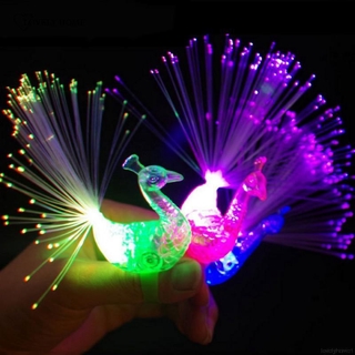 Intelligent Toy Peacock Finger Light Colorful LED Light-up Rings Party Gadgets Kids for Brain Development(Random style)