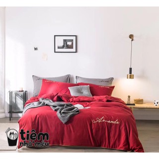 Set Chăn Ga Gối 4 Món Cotton 100% In Thêu Hoạ Tiết Amanda (Nhiều Màu)