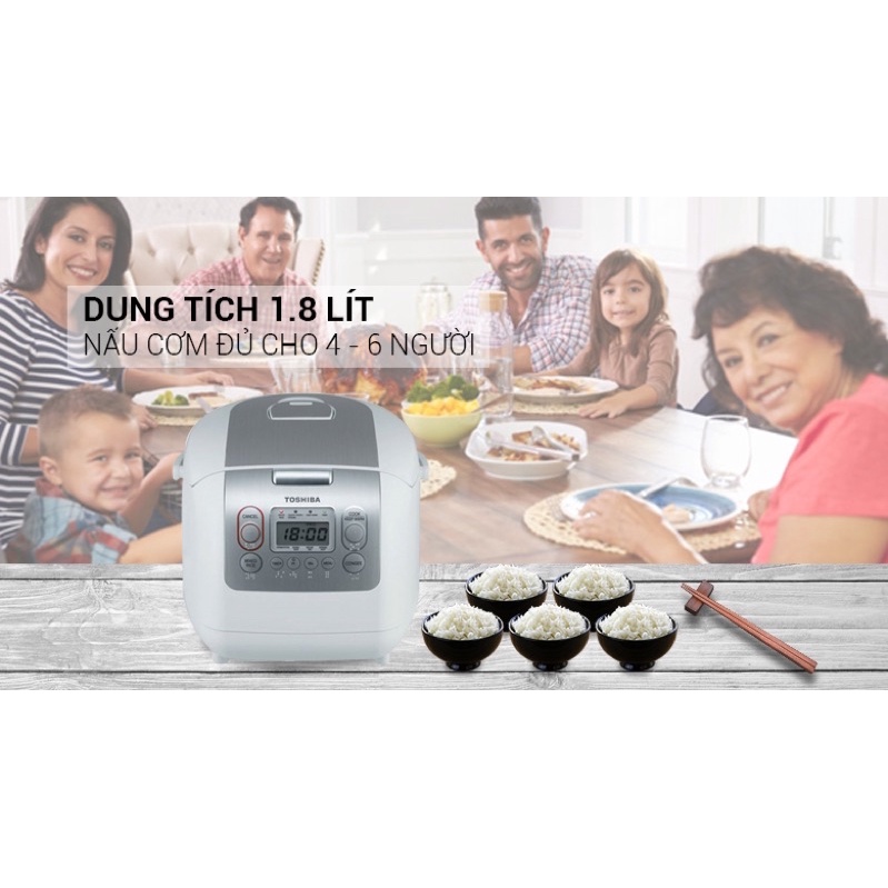 Nồi cơm điện tử Toshiba 1.8 lít RC-18NMFVN sản phẩm chính hãng - số người ăn 4-6 người