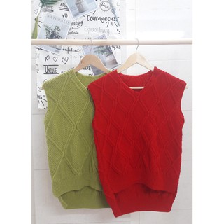 [ Có sẵn ] Áo len đỏ gile đan quả trám