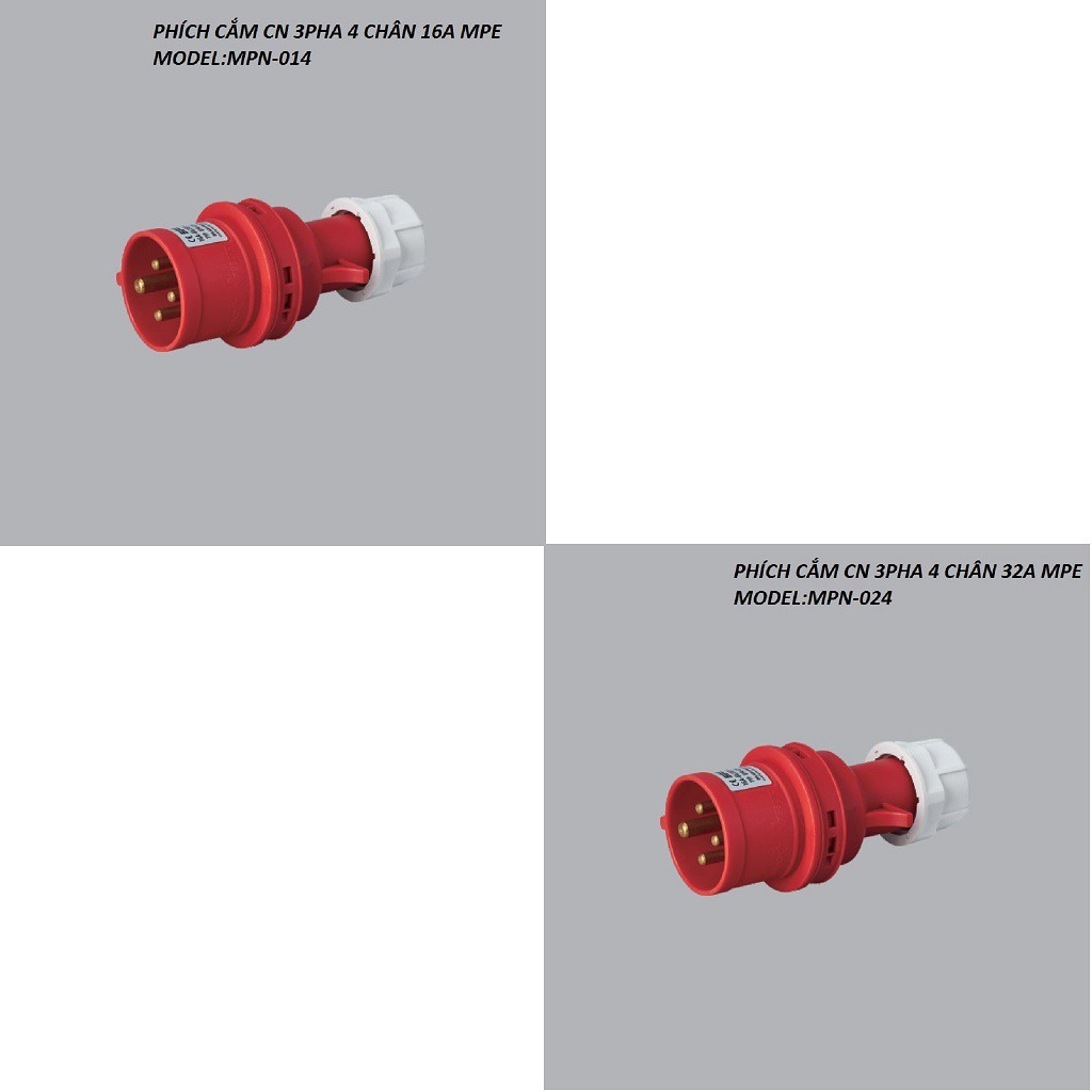 PHÍCH CẮM CÔNG NGHIỆP 3PHA 4 CHÂN 16A,32A MPE
