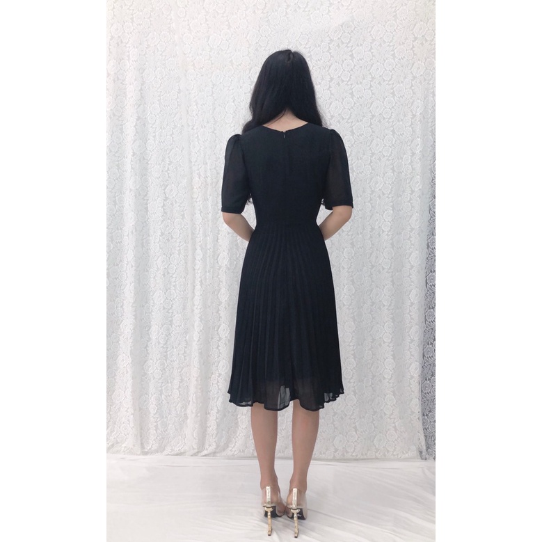 Đầm chiffon dập ly phối lưới S&amp;M - GR0208