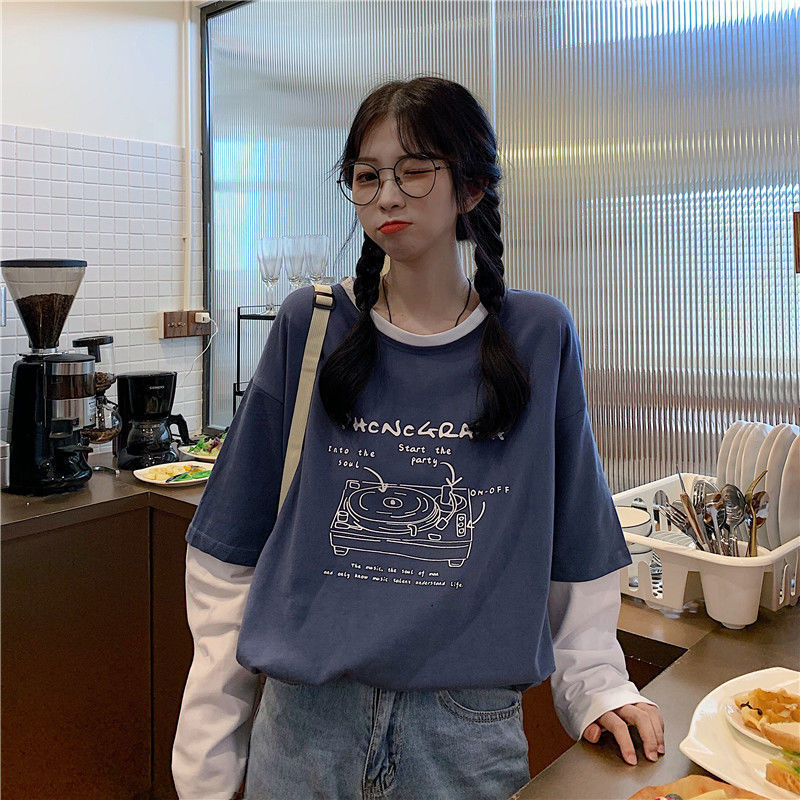 Áo Thun Tay Dài Giả Hai Lớp Thiết Kế Phong Cách Hàn Quốc Cho Nữ