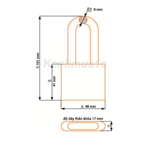 Ổ khóa treo đồng bấm càng dài Việt Tiệp loại 50mm, 60mm, KHÓA TREO CÀNG DÀI