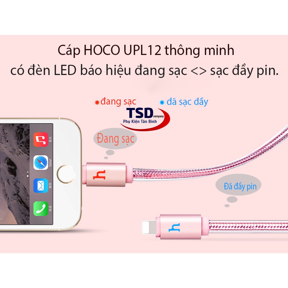 Cáp iPhone , iPad chính hãng Hoco UPL12 dài 2 mét có đèn báo sạc đầy