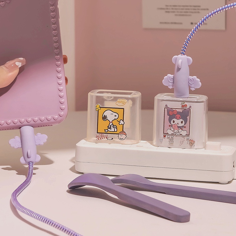 Vỏ Bọc Bảo Vệ Dây Cáp Sạc iPhone Màu Huỳnh Quang Trong Suốt Họa Tiết Hoạt Hình Dễ Thương