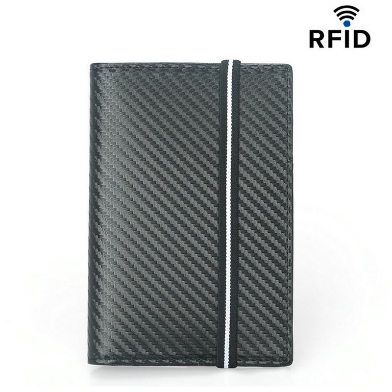 Carbon Fiber Microfiber RFID Passport Cover Leather  Elastic Band Travel Document Wallet  ID Bag Passport Holder