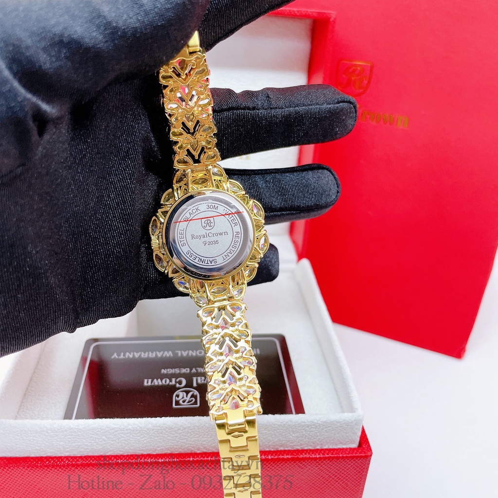 Đồng Hồ Nữ Royal Crown 2035 Đá Trắng Hồng Gold 34mm