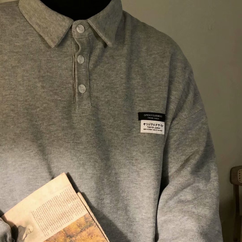 Áo Thun Polo Tay Dài Màu Trơn Phong Cách Hàn Quốc Thời Trang Cho Nam áo dài tay áo thun nam thời trang simple retro ifashion new tops