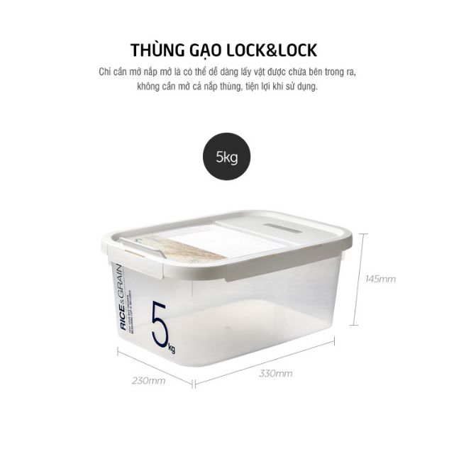 Thùng hộp đựng gạo HPL560 đựng 5kg và HPL561 đựng 10kg lock&lock có vạch chia, cốc đong, chống ẩm