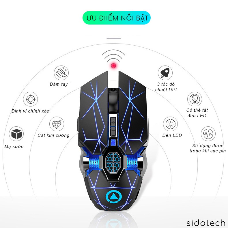 Chuột Máy Tính Gaming Không Dây SIDOTECH S7A Chơi Game Không Độ Trễ Chống Ồn Sạc Pin LED RGB - Hàng Chính Hãng