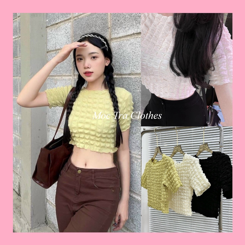 Áo phông xốp trơn croptop cộc tay trơn 3 màu siêu xinh, Áo thun nữ chất xốp kiểu dáng trẻ trung rẻ đẹp