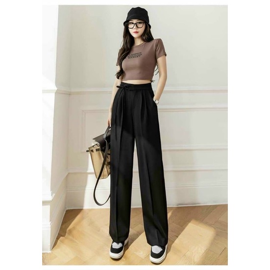 Quần ống rộng thắt dây nơ vải ruby cao cấp siêu hot