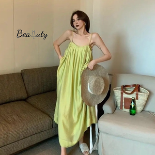  Đầm Hai Dây Màu Xanh Lá Phong Cách Pháp Thời Trang Cho Nữ
