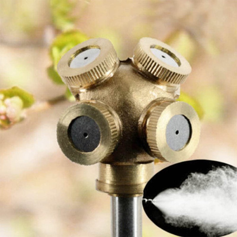1/2 inch 4 Holes Brass Spray Nozzle Outdoor Cooling Spray System Irrigation Sprinkler for Gardening/Farming 5 Pcs