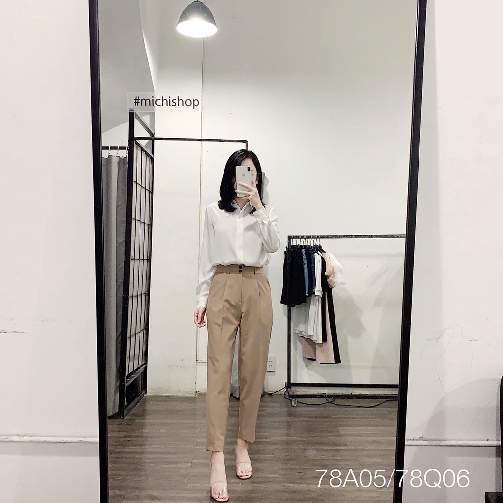 Áo sơ mi voan cát dáng suông xuất xịn màu đỏ-trắng - 78A05