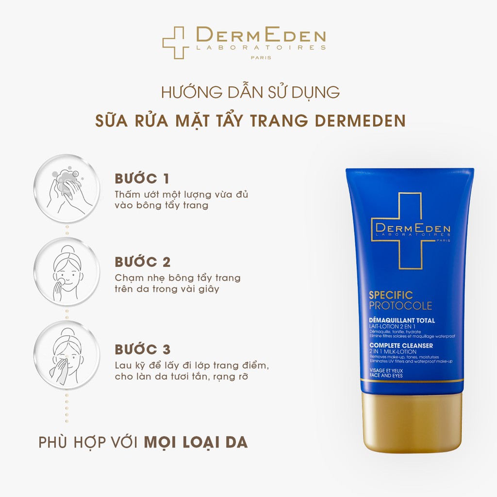 [DATE 04/22] Nước tẩy trang dạng sữa làm sạch và dưỡng ẩm cao cấp DERMEDEN Complete Cleanser 150ml