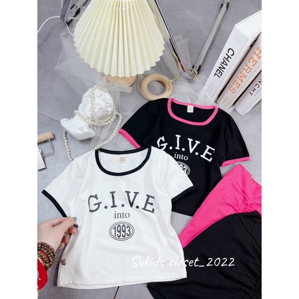 [SET BÉ GÁI] Bộ GIVE kèm chân váy rút dây 2 màu siêu sang cho bé gái