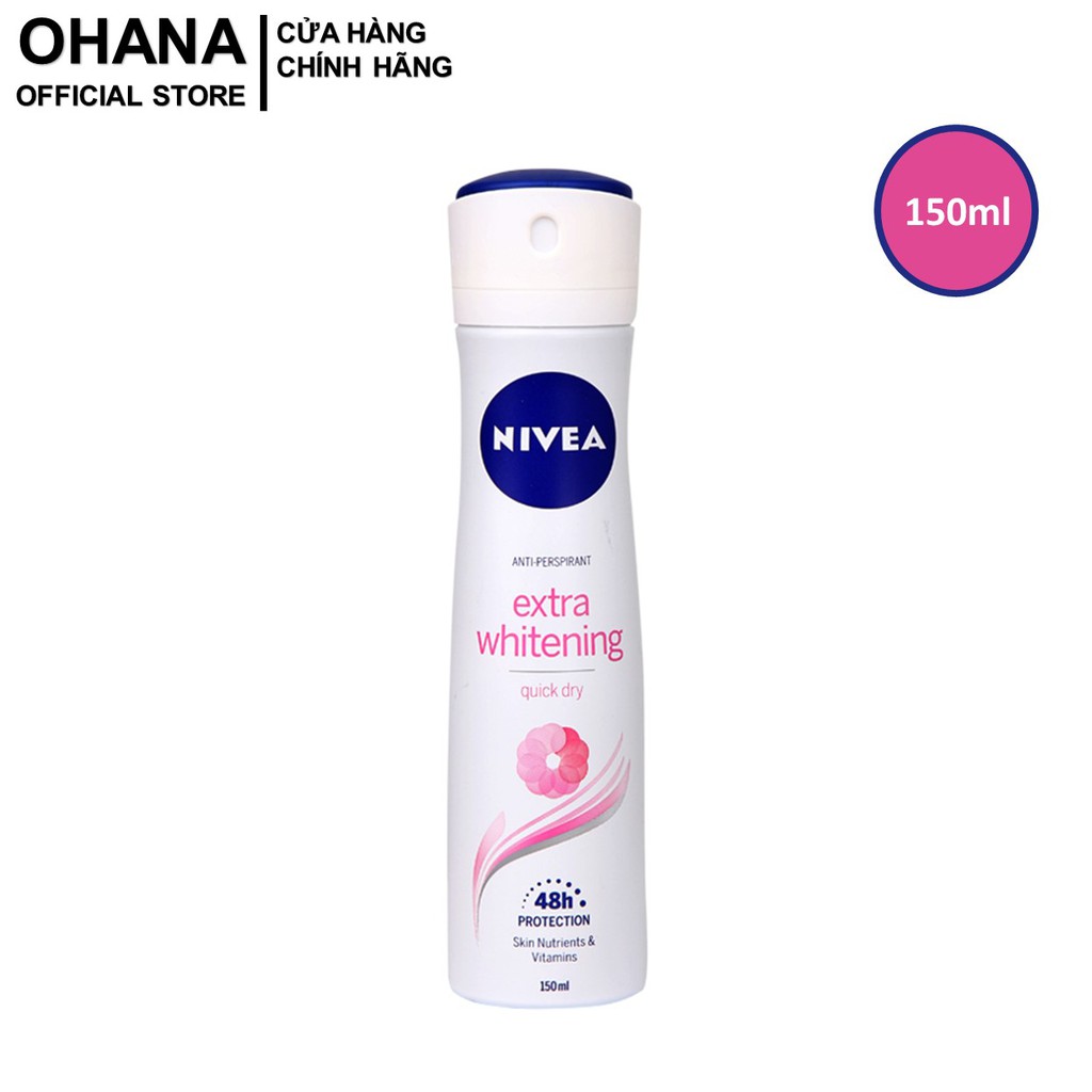Xịt Ngăn Mùi Trắng Mịn, Mờ Thâm Nivea Extra Whitening Anti-Perspirant 48h Protection Pray 150ml - 82967