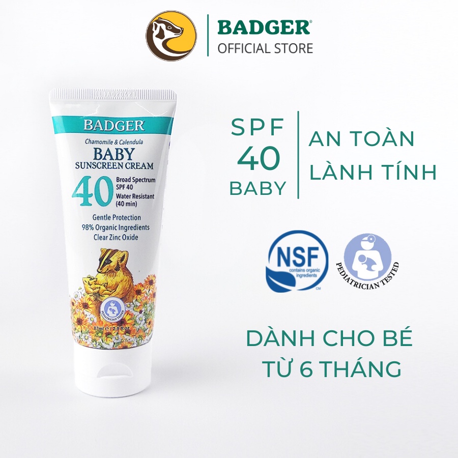 Mã BMBAU50 giảm 50K đơn 150K Kem Chống Nắng Vật Lý Cho Em Bé BADGER SPF 40