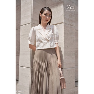 Áo croptop tằm ép trắng kem 4839 chân váy xếp ly lá nâu 4779 thời trang thiết kế KATE By Linh Nguyen #3