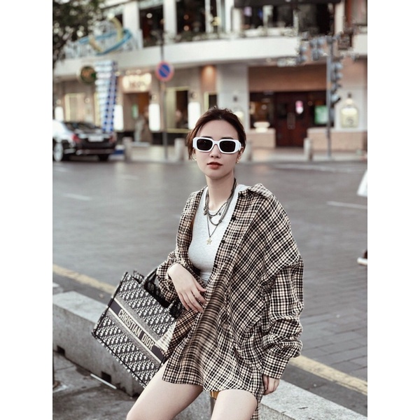 Áo sơ mi kẻ caro năng động cá tính 2 màu , Áo khoác sơ mi dang rộng kẻ caro