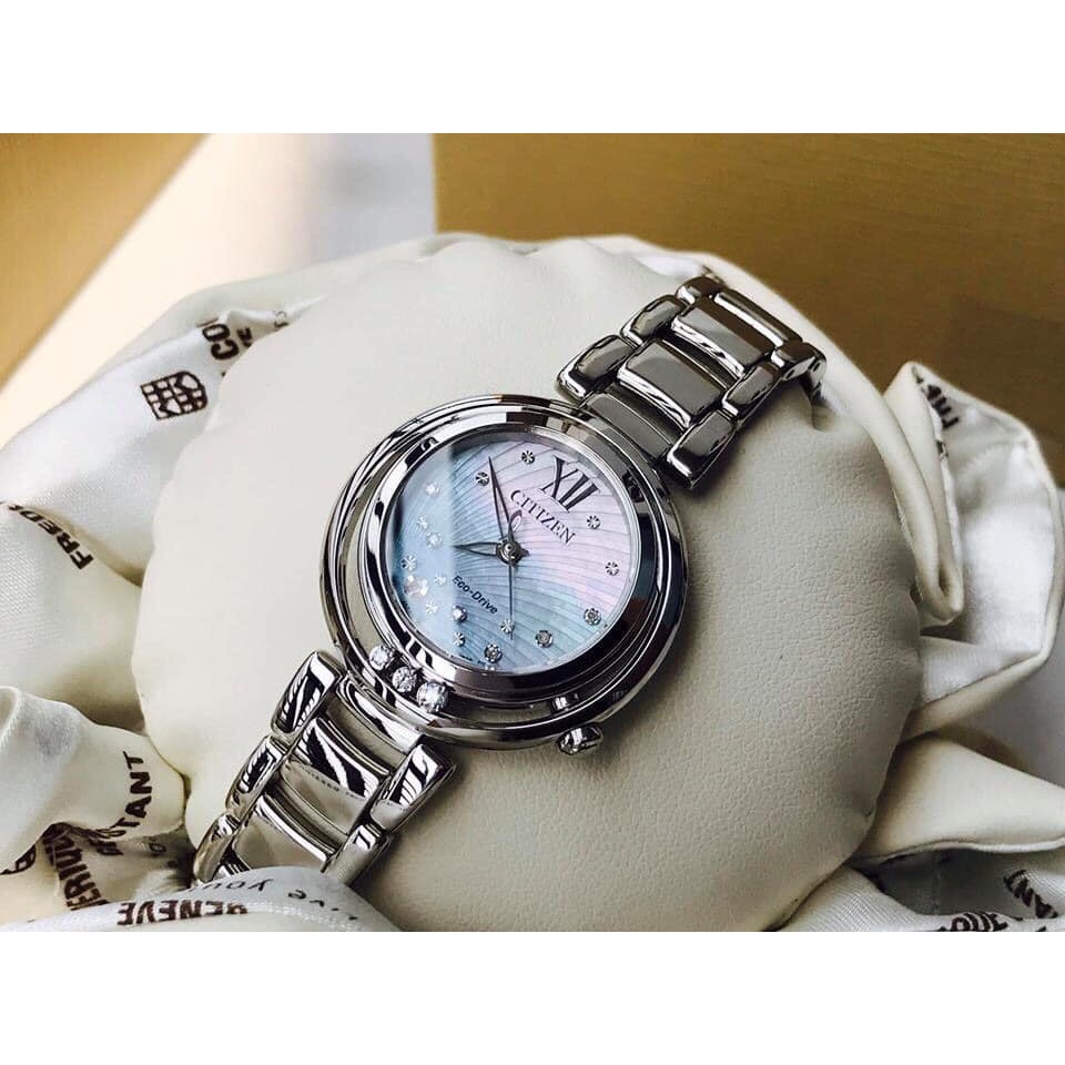 Đồng hồ nữ Citizen sunrise EM0320-59D - Máy Quartz Pin Eco Drive năng lượng ánh sáng - Kính Sapphire