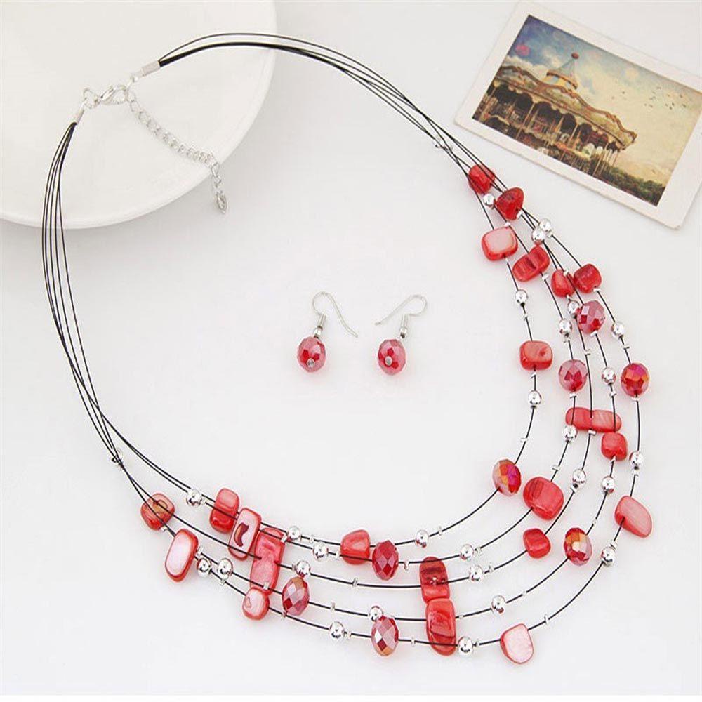 MOCHO Set Vòng cổ Và Bông Tai Nhiều Lớp Màu Sắc Ngọt Ngào Thời Trang