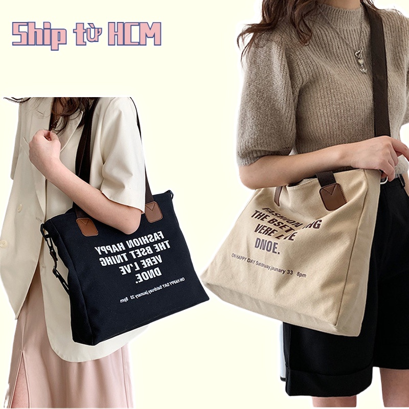 Túi Xách Canvas Cỡ Lớn In Chữ Thời Trang Cho Nữ
