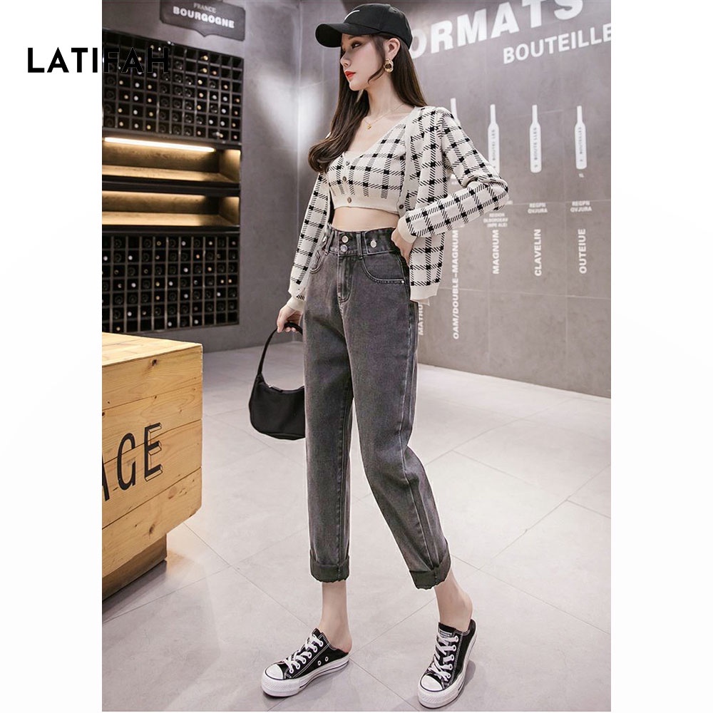 Quần baggy jeans nữ LATIFAH form rộng 2 bách vuông lưng thun QD016 phong cách hàn quốc