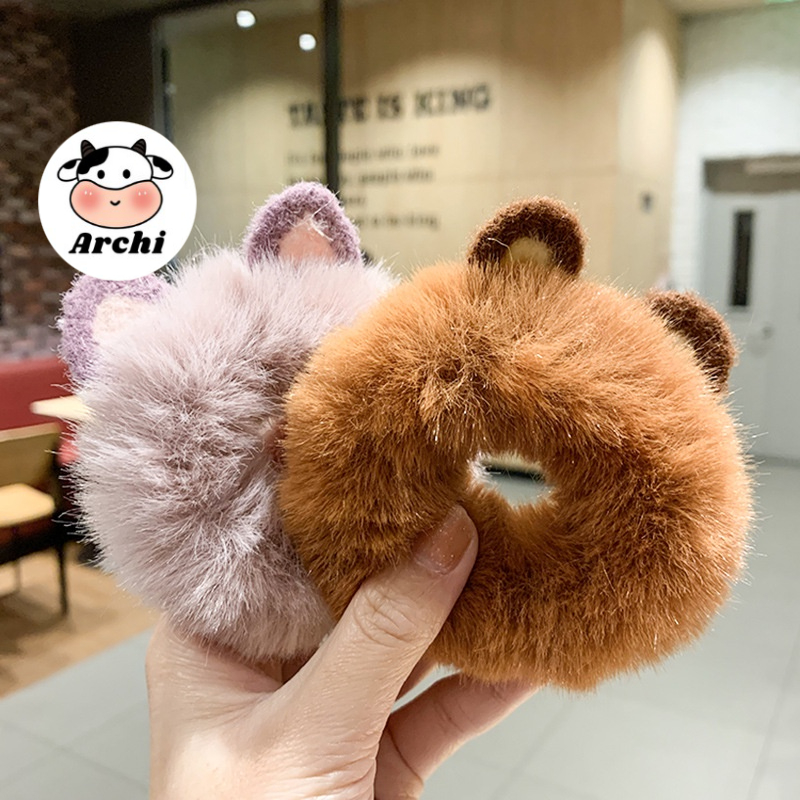 Buộc cột tóc scrunchies dạng lông dễ thương trang trí tai thỏ xinh xắn phong cách Hàn Quốc