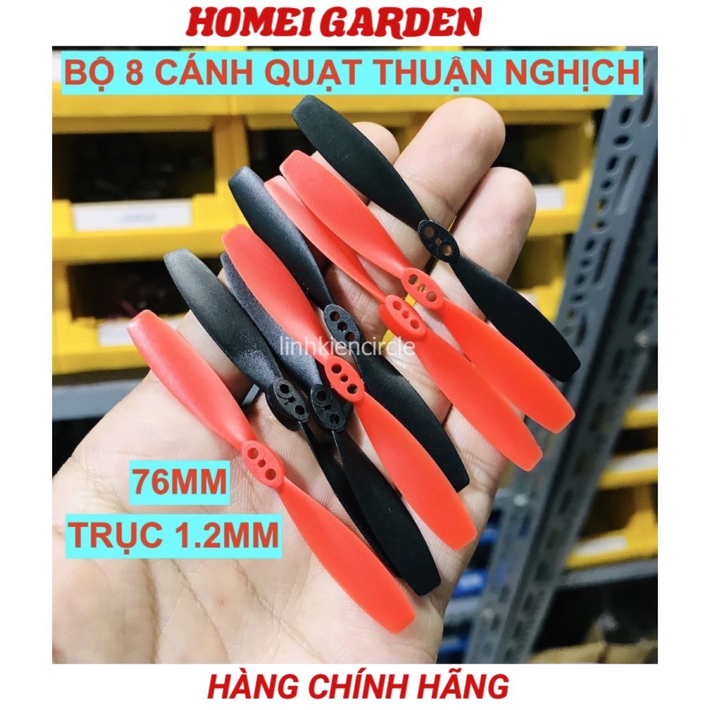 Bộ 8 cánh quạt máy bay mini 4 thuận 4 nghịch đen đỏ 76mm trục 1.2mm phù hợp motor 1020 - D0002