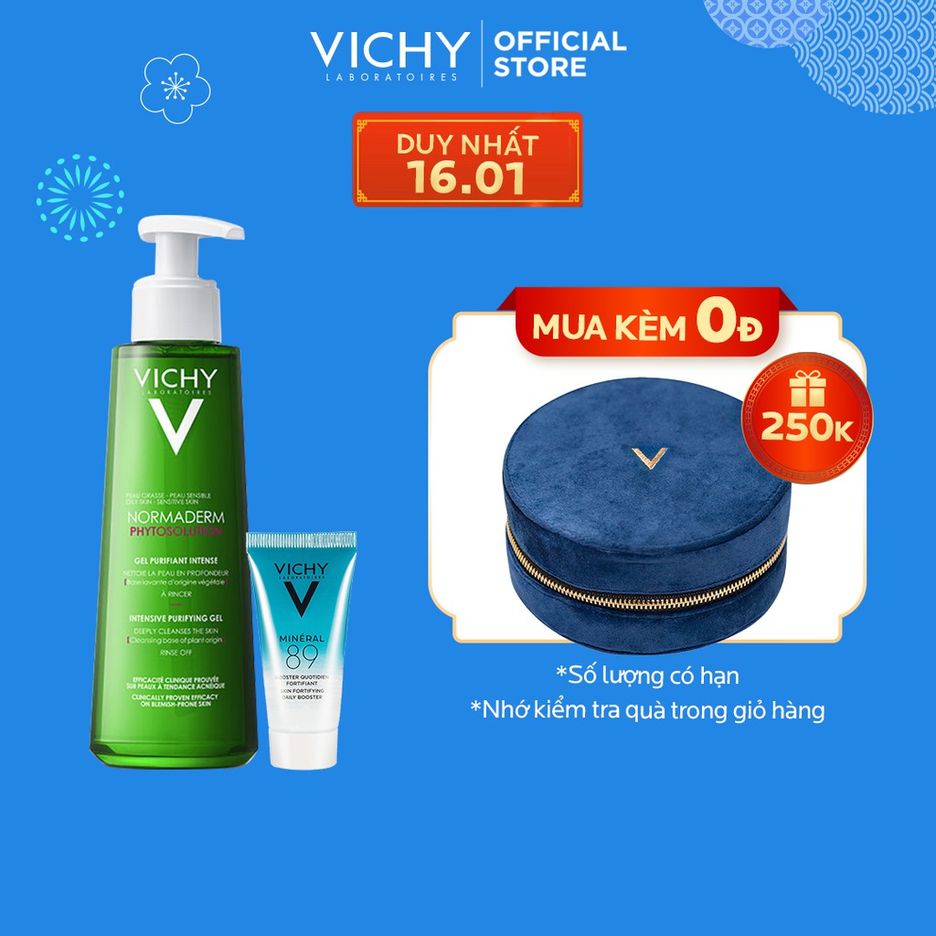 Bộ Gel rửa mặt làm sạch sâu, giảm bã nhờn và se khít lỗ chân lông cho da dầu mụn VICHY Normaderm Phytosolution Gel
