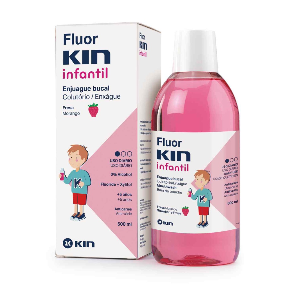 Nước súc miệng trẻ em Fluor Kin Infantil Children enfants sạch mảng bám, thơm miệng, ngừa sâu răng cho bé từ 5 tuổi