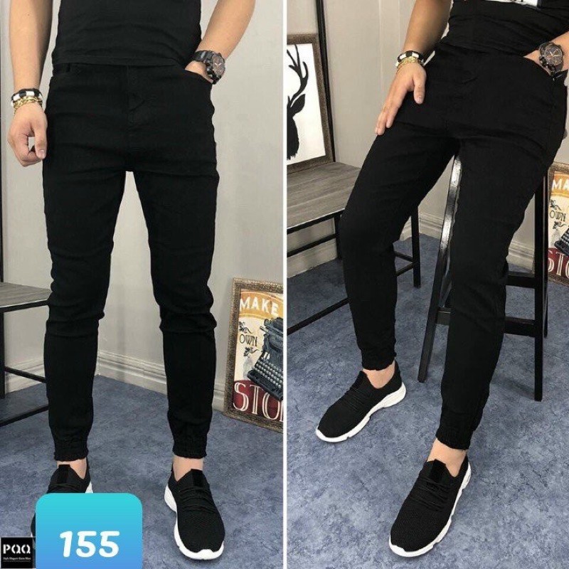 [FREESHIP]Quần Jean Nam Trơn Đen Ôm Body Cao Cấp 155 Lai bo Chun_fashionneww