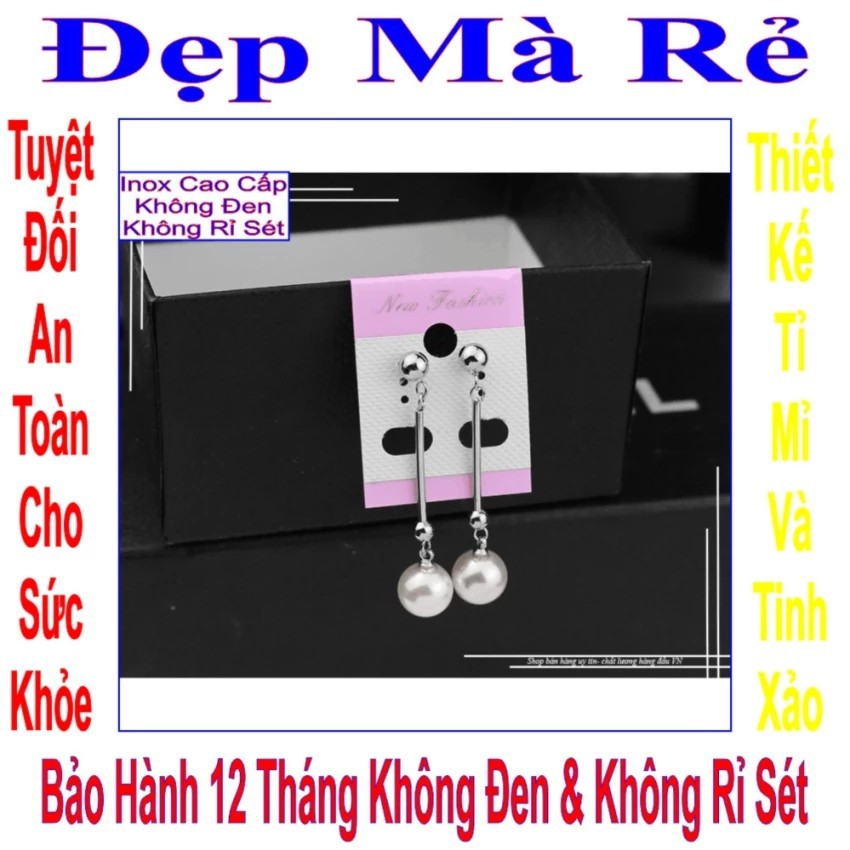 Bông tai nữ kiểu tòn ten ngọc trai nhân tạo và bi BTNUTONTEN00009T020049 màu trắng