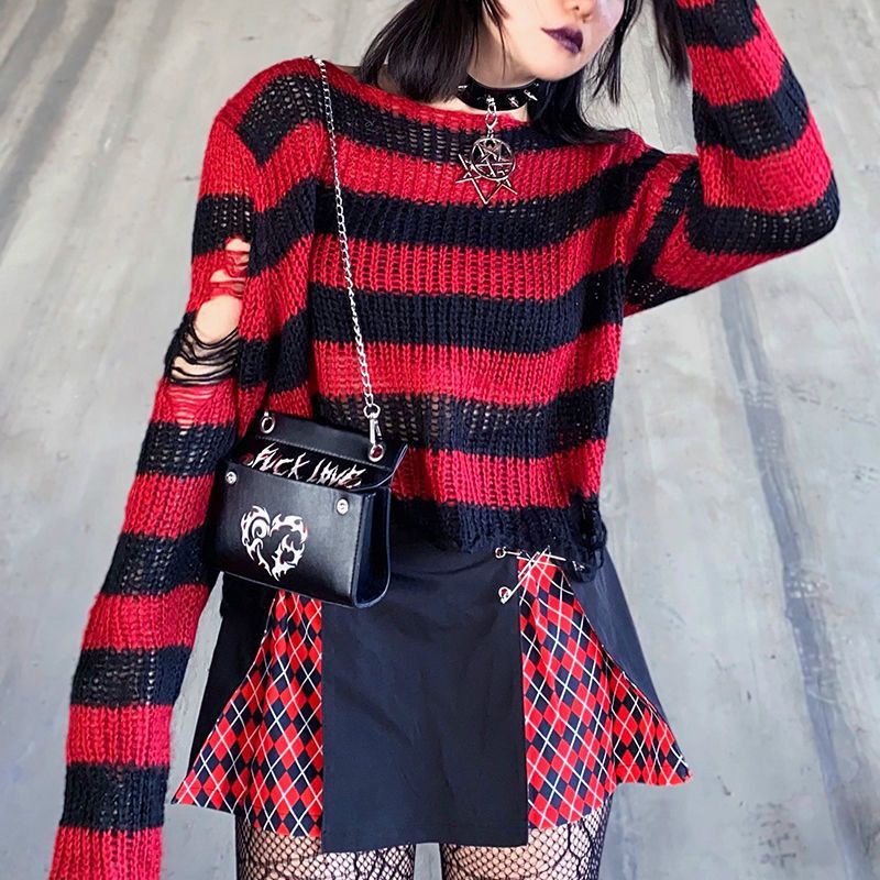 Áo Sweater Dệt Kim Y2k Dáng Rộng Họa Tiết Kẻ Sọc Phong Cách Âu Mỹ Thời Trang Mùa Thu Cho Nữ