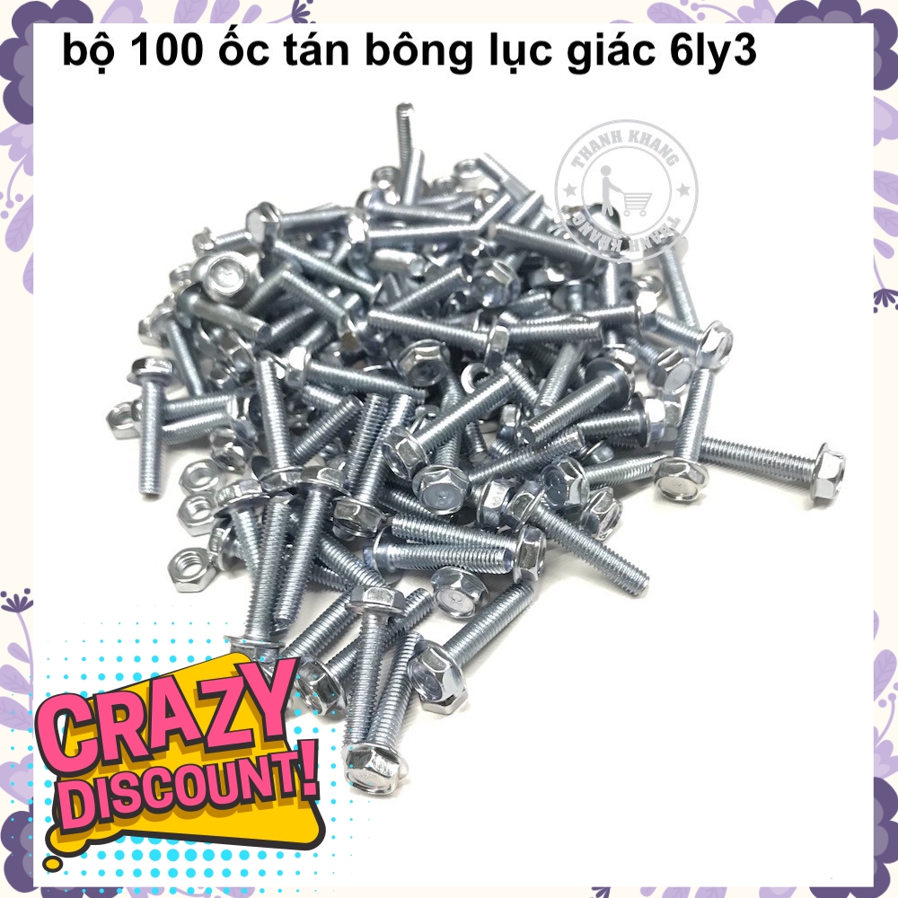 Bộ 100 ốc tán bông lục giác 6ly3 thanh khang 022000006