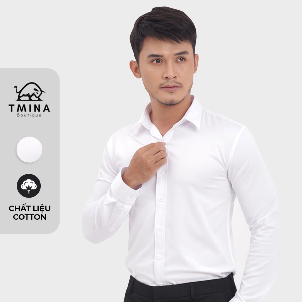 Áo sơ mi trắng cổ bẻ nam TMINA chất vải kate lụa không nhăn cao cấp thoáng mát - SM102
