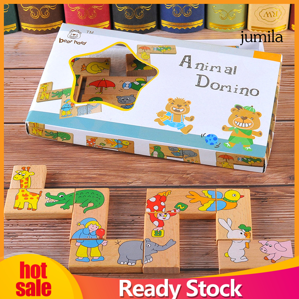 15Pcs/Set Wooden Animal Domino Puzzle Children Jigsaw Game Kids Educational Toy