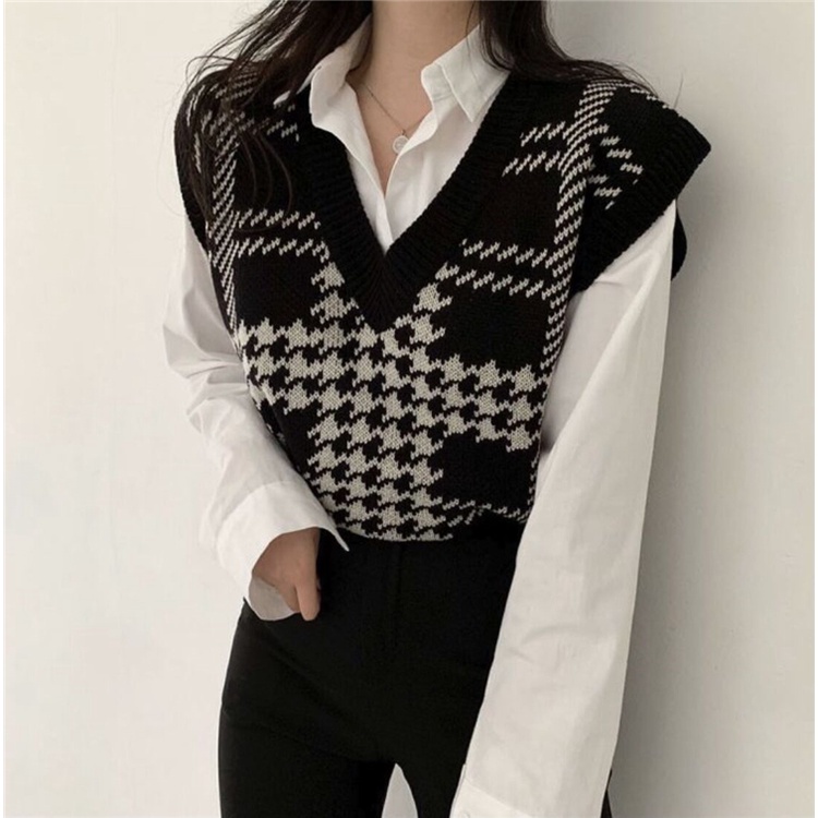 Áo len dệt kim 170138 cổ chữ V hoạ tiết kẻ sọc cỡ lớn thời trang Hàn Quốc | WebRaoVat - webraovat.net.vn