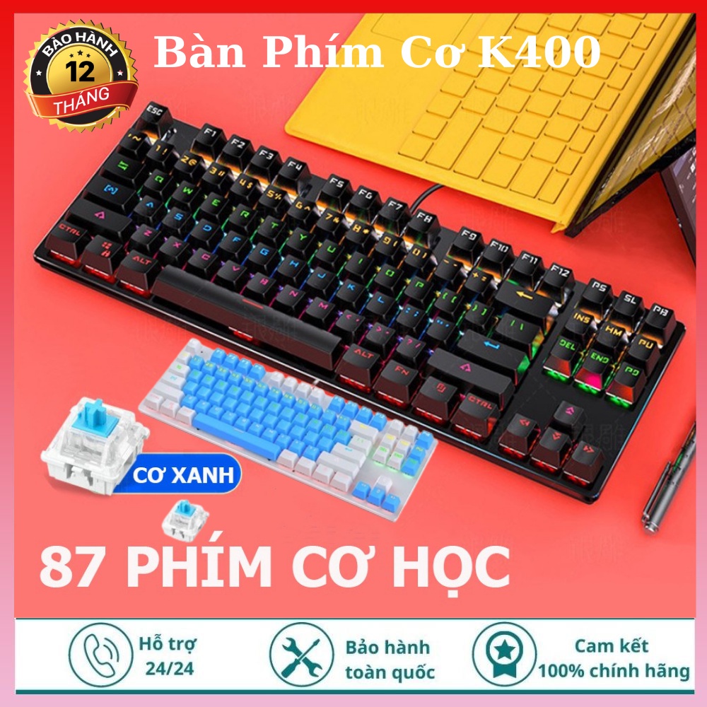 ❒❏Bàn Phím Cơ Gaming K400- 87 Học, Chuẩn 9 Chế Độ LED Thiết Kế Nhựa ABS Cao Cấp Chống Bám Mồ Hôi-Bảo hành 1 năm