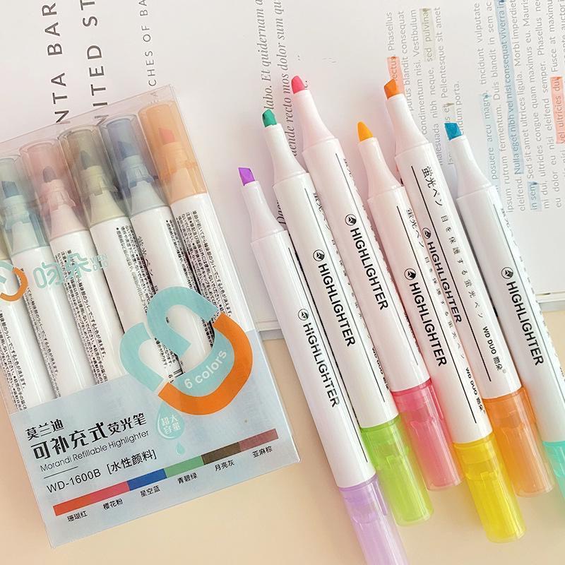 Bút dạ quang 6 màu highlight, bút đánh dấu nhớ dòng cute nhiều màu marker dễ thương