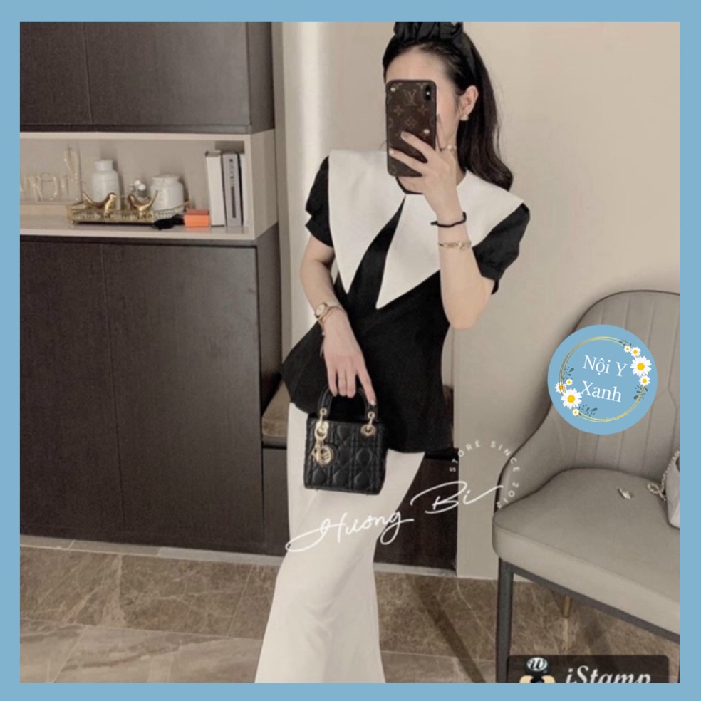 Áo sơ mi nữ ngắn tay thiết kế tròn tiểu thư siêu xinh_040 nội y xanh thiết kế thoáng mát