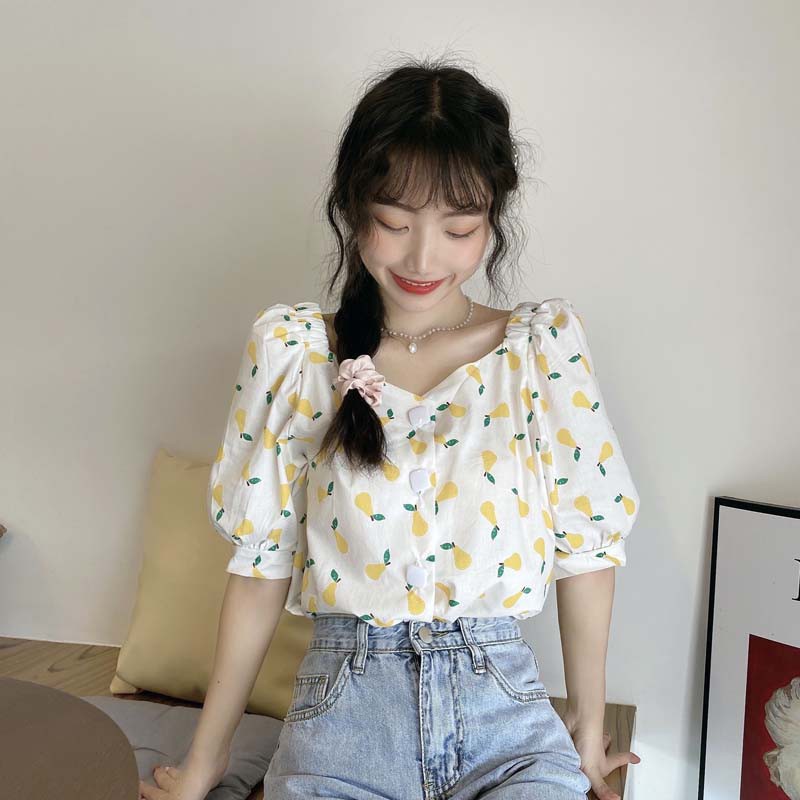 Áo sơ mi tay ngắn in hình trái cây phong cách Hàn Quốc | BigBuy360 - bigbuy360.vn