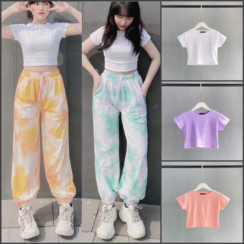 Áo croptop trơn body nữ tay ngắn đơn giản, chất thun rip cotton co giãn có size từ 40 đến 70kg