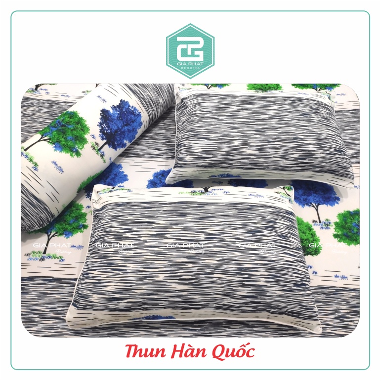 Bộ ga gối Thun Lạnh Hàn Quốc { 4 Món } họa tiết Cây Lá ( 1 ga bọc + 2 vỏ gối nằm + 1 vỏ gối ôm )