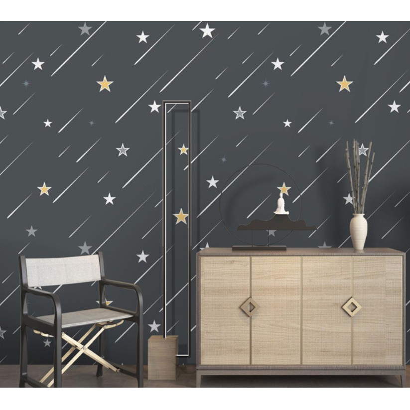 Cuộn 10m giấy dán tường sao băng xanh đen khổ rộng 45cm