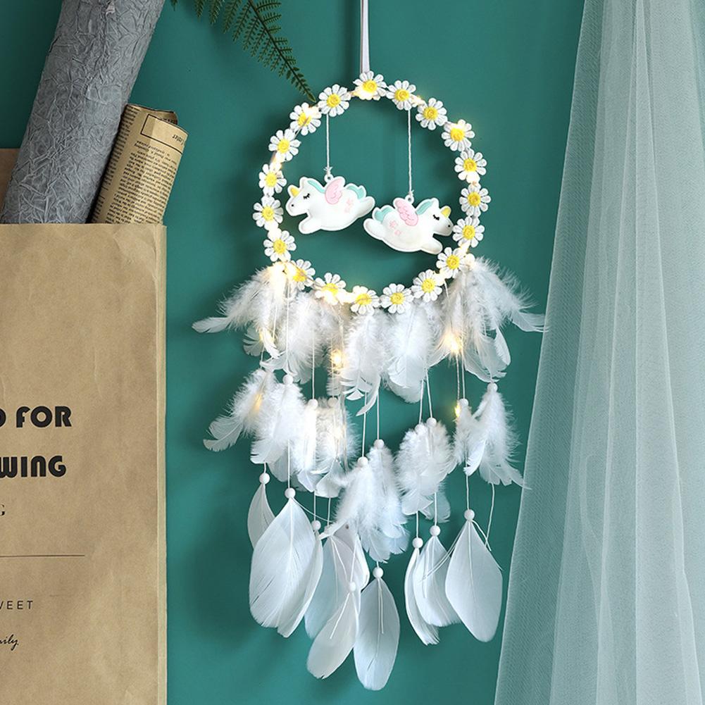 Daisy Unicorn Handmade Dream Catcher Quà tặng với đèn LED Dreamcatcher Mặt dây chuyền rỗng Chuông gió Treo tường